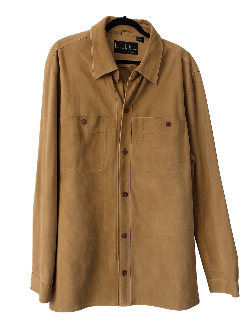Y2K Nicole Miller Genuine Suede Leather Shirt Jacket Men’s XXL Camel Tan